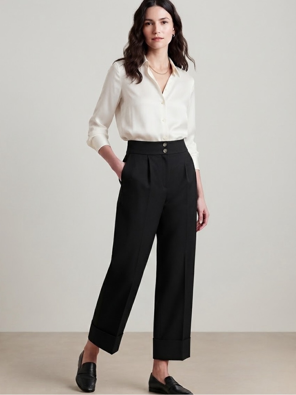 Club Monaco Black Pleated Cuffed Tailored Trousers Size 2